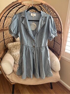In February Denim Dress with Pockets Large NWT FLAWED